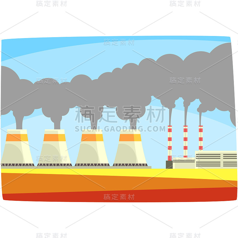 发电电站，热电厂或核电厂，水平矢量图