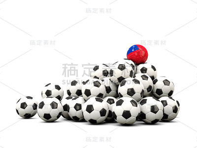 一堆足球和萨摩亚国旗
