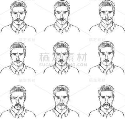 向量集素描男人的脸与胡子