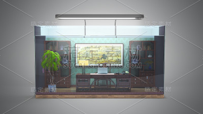 有限选择的概念，社会排斥，工作在水族馆3d渲染灰色