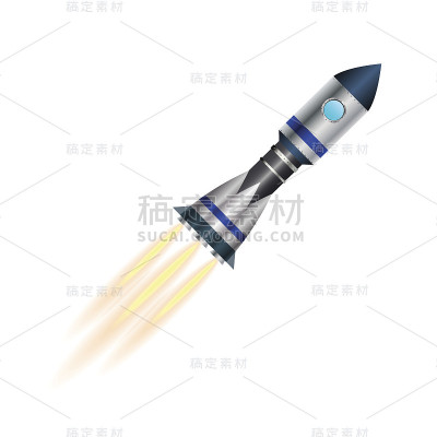 太空火箭发射孤立在白色背景上。矢量图
