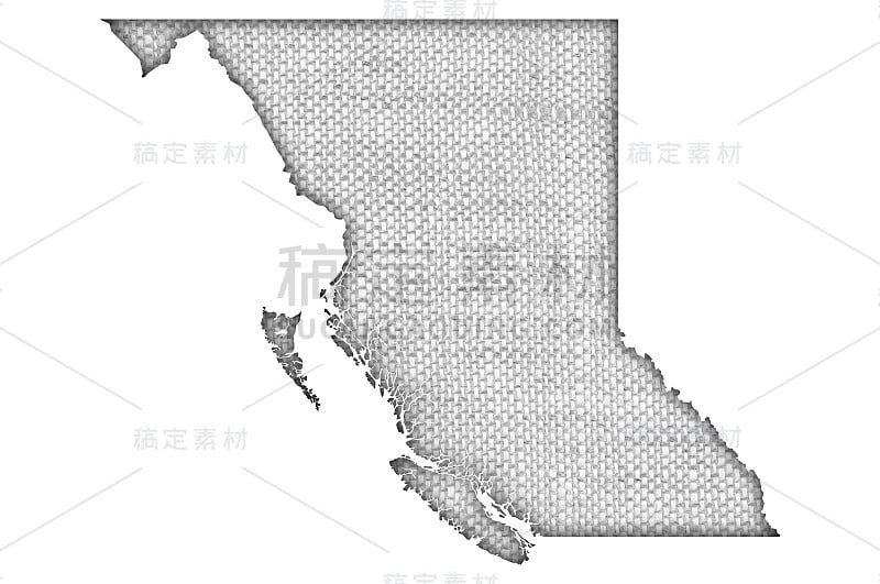 旧亚麻布上的不列颠哥伦比亚地图