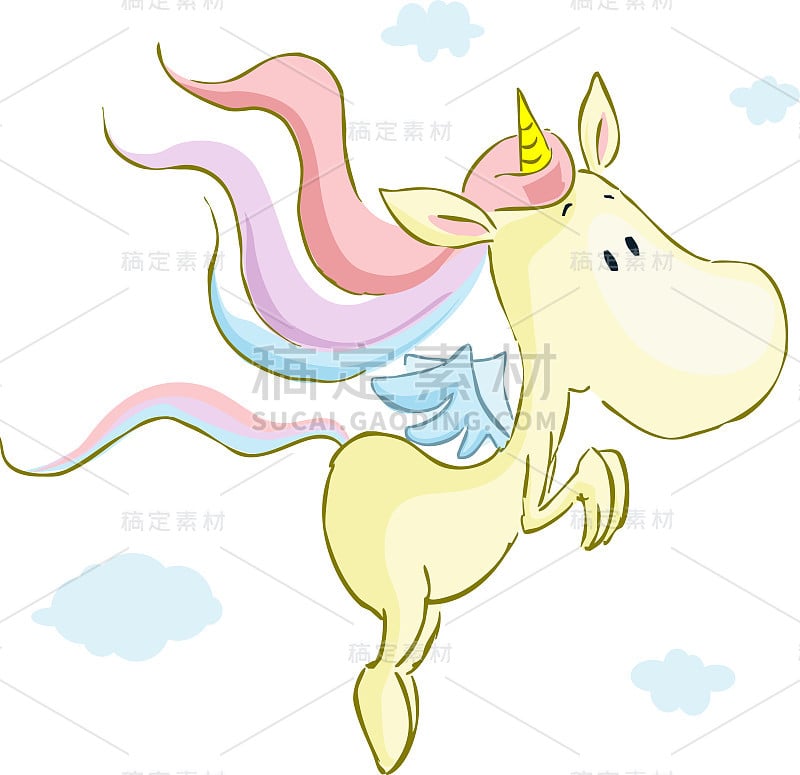 Flying Cute Unicorn - Vector Illustration