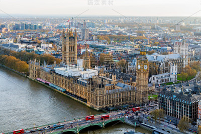 鸟瞰图伦敦和泰晤士河，英国