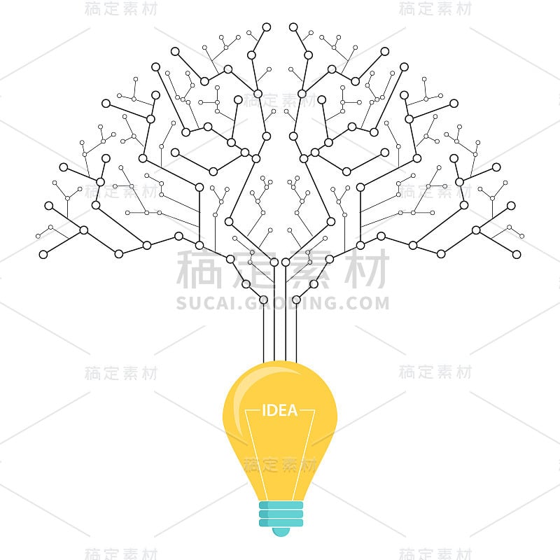 有创意的想法。”科技树是从一个灯泡里长出来的。矢量插图。向量。