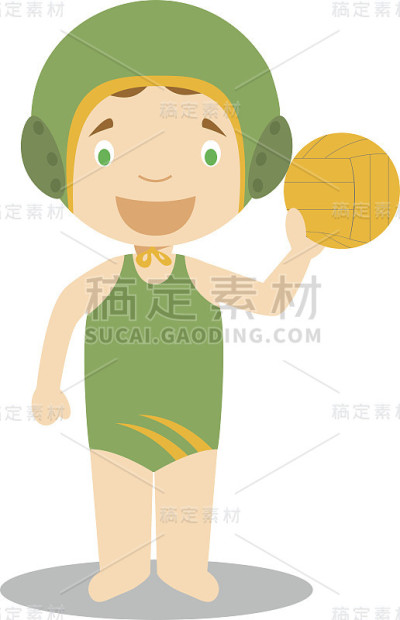 体育卡通矢量插图:水球(女)
