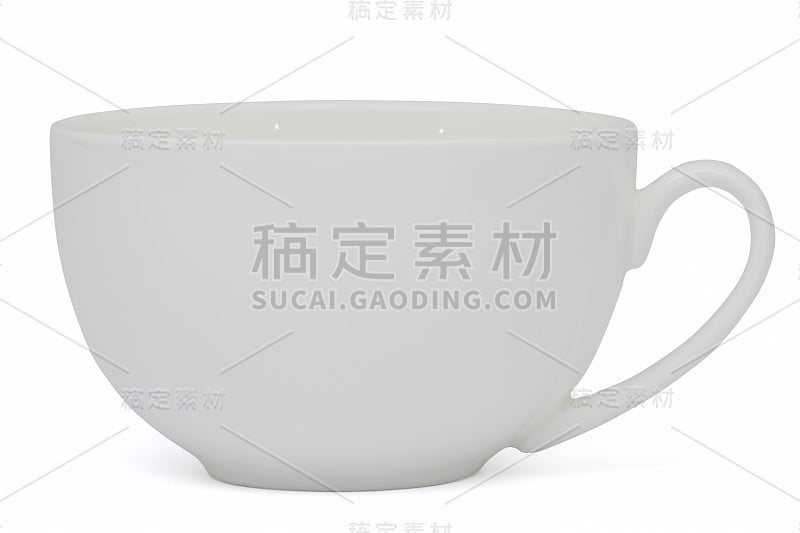 白色的茶杯，孤立的白白的，带着剪影的小路