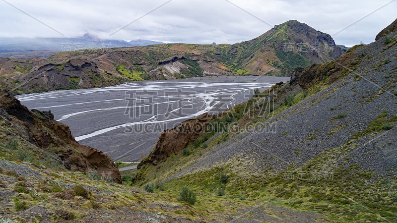 Thorsmork山脉，峡谷和河流的景观