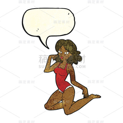 卡通女人穿着内衣，说话冒泡
