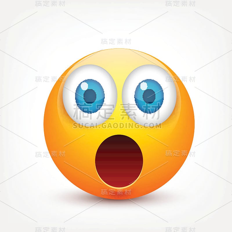 蓝眼睛的笑脸，表情包。黄脸带着情绪。面部表情。3 d现实emoji。伤心,高兴,生气的脸。有趣的卡通