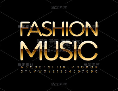 Vector奢侈品海报时尚音乐。黄金优雅的字母和数字集