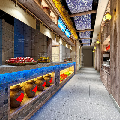 3d渲染复古木风格超市