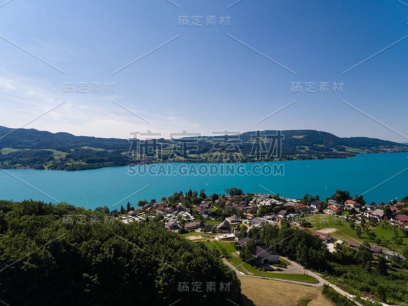 Attersee湖鸟瞰图，Attersee，上奥地利，奥地利