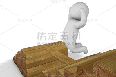 通向成功的职业阶梯上的三维抽象商人性格。