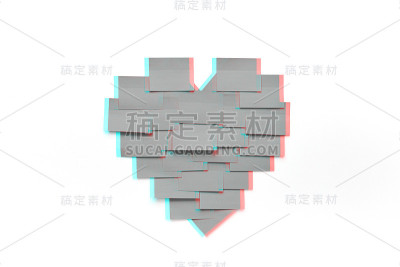 粉红色的心形便利贴贴在白色的墙上
