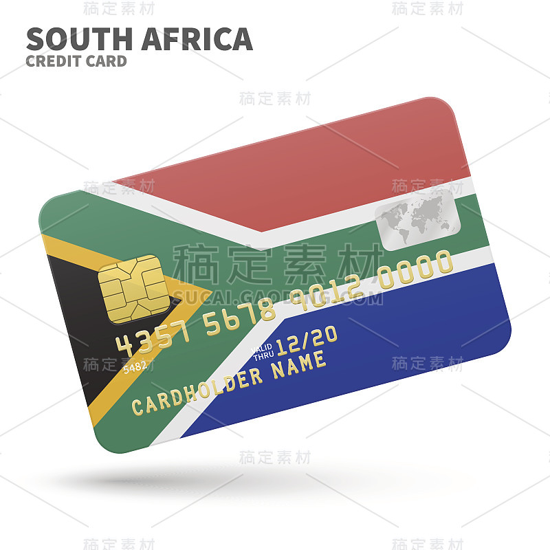 Credit card with South Africa flag background for 