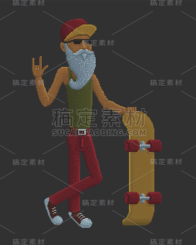 带着滑板的胡子老人