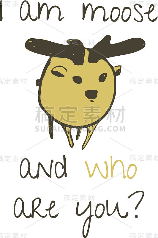 可爱的极简主义麋鹿插图与文字