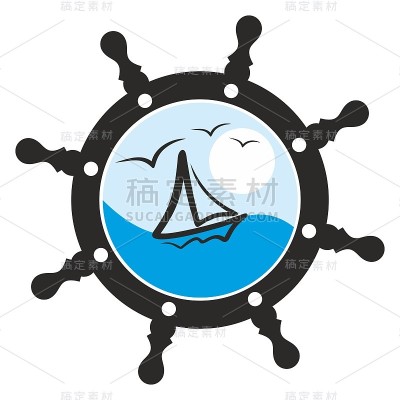有帆的海景。
