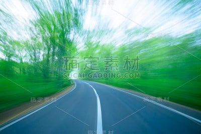 绿色森林中模糊的道路