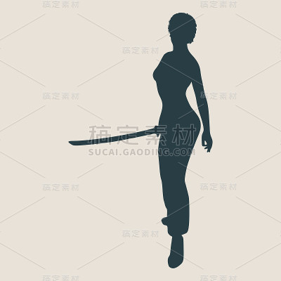 空手道武术剪影的女人与剑