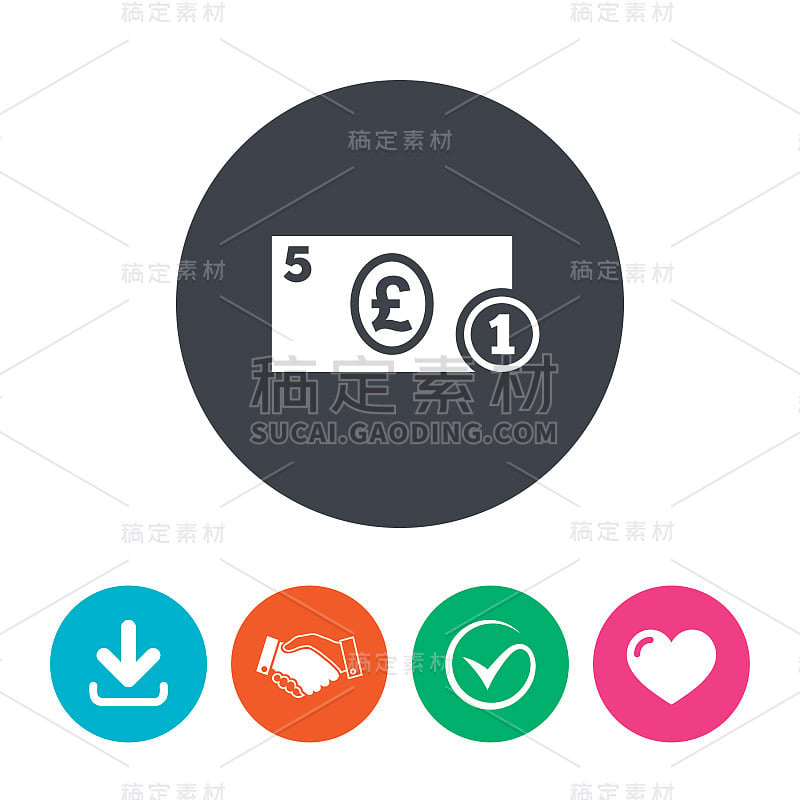 现金标志图标。英镑的货币符号。硬币