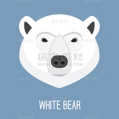 白熊卡通肖像孤立在时尚的蓝色背景