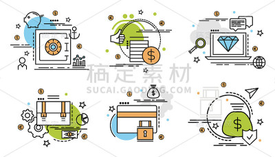 一套金融和金钱的轮廓图标。