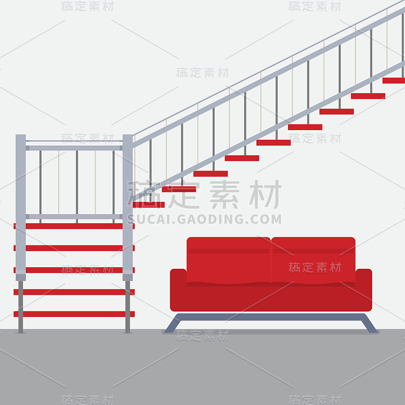 室内设计楼梯沙发矢量插图