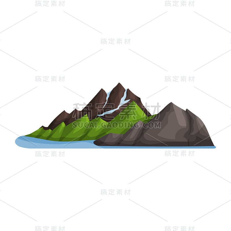 绿山雪冰顶，户外设计元素，自然景观，山地地质矢量插画