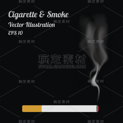黑色背景上孤立的香烟和烟雾
