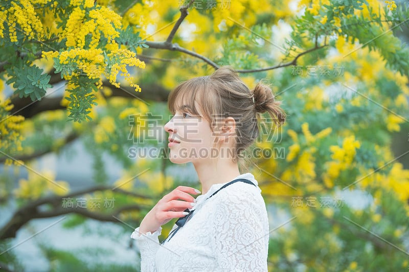 一个看含羞草开花的女人