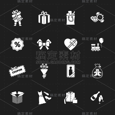 礼品平面轮廓商店图标设置在黑色