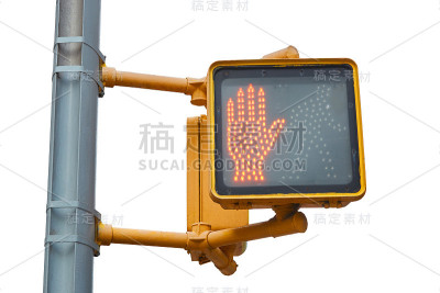 纽约行人红绿灯，红色的手孤立在白色