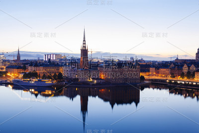 斯德哥尔摩，瑞典的美丽的夜晚全景