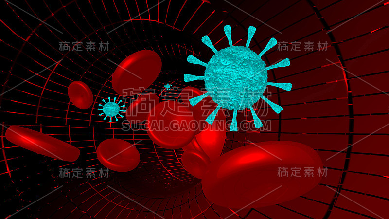 病毒冠状病毒COVID-19血小板、动脉、静脉红色血浆- 3d渲染