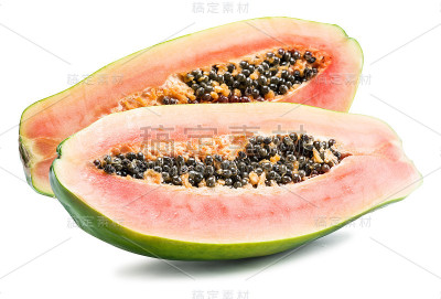 番木瓜果实孤立在白色的背景。文件包含剪切路径。
