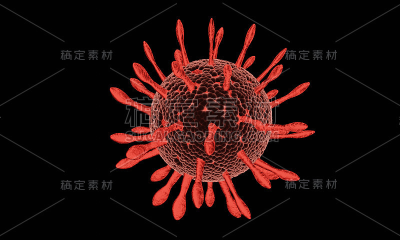 Covid-19病毒nCoV概念。摘要细菌或病毒细胞呈球形，有长触角。冠状病毒危机概念。流行病或病毒