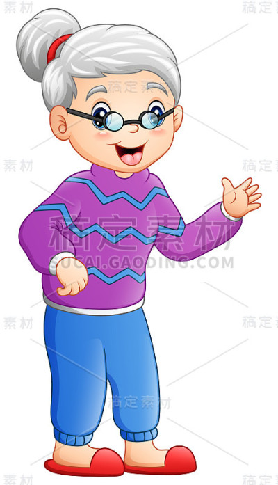 卡通老年妇女孤立在白色背景
