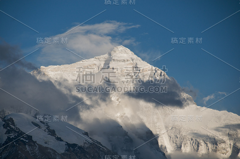 日落时珠穆朗玛峰的近景