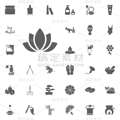 莉莉娅·图标水。水疗和娱乐矢量设置图标。一套33个水疗图标。