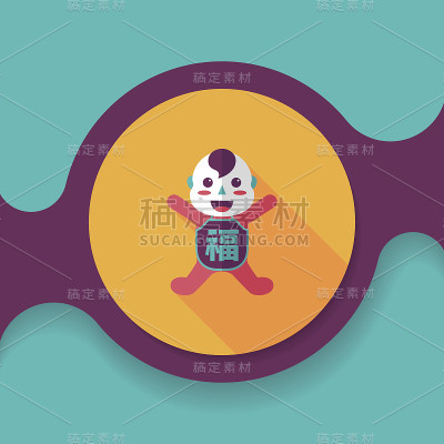 中国新年扁平图标与长影子，eps10