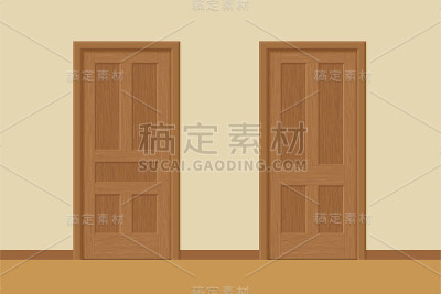 矢量纹理木质室内门与门框在平面风格。逼真的比例，1:100比例。