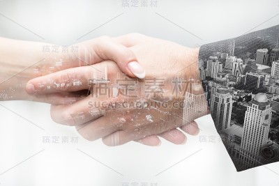 商业上握手，双重曝光