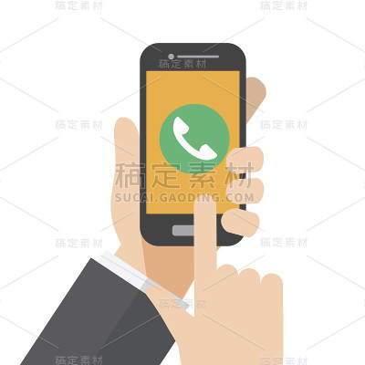 智能手机来电，手机响了。手拥有智能手机。矢量插图。