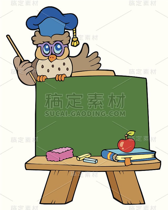 学校黑板上有猫头鹰老师