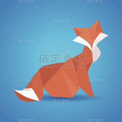 一只折纸狐狸的插图。纸动物园。