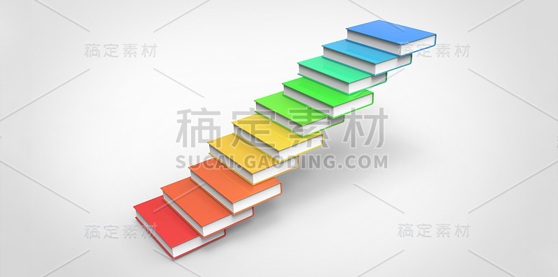 彩虹raw 3D彩色楼梯由书籍制成