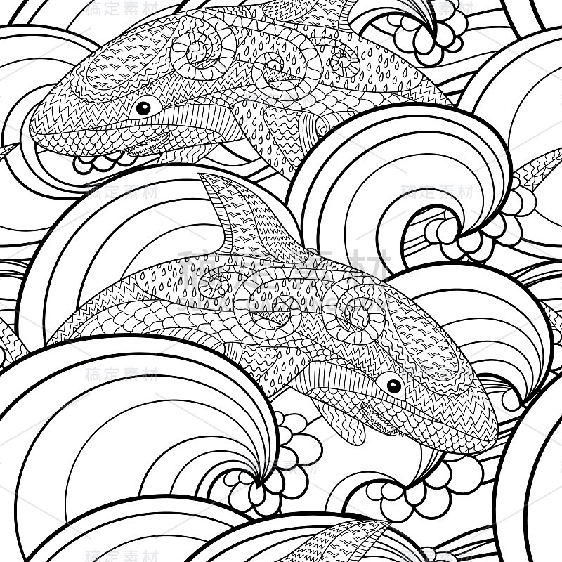 Black and white seamles oceanic pattern for colori