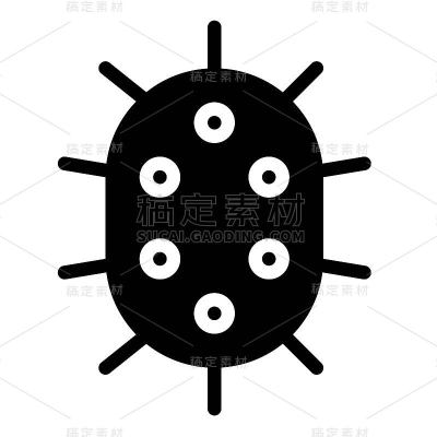 病毒或细菌矢量插图，固体样式图标
